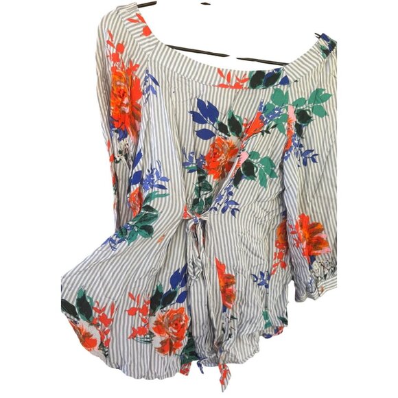 Maeve By Anthropologie Floral Stripe Button Blouse Size 4 - Picture 3 of 8